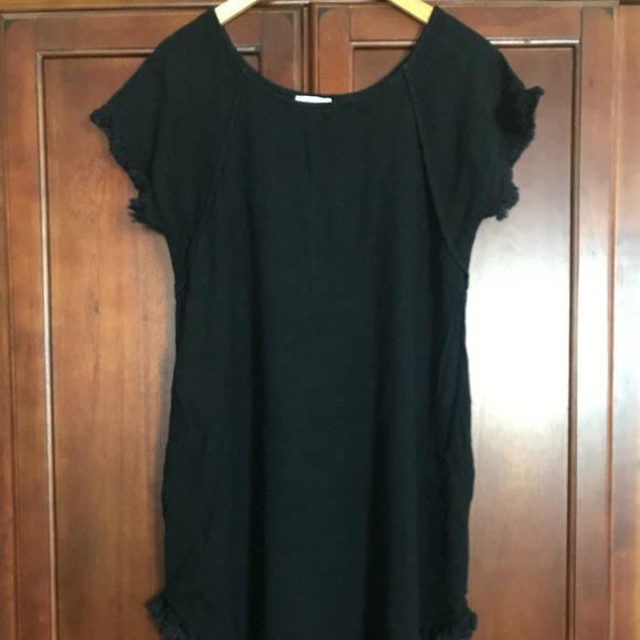 Umgee Black Dress High Low Fringe Hem Swing Short Sleeve Small - Picture 2 of 6